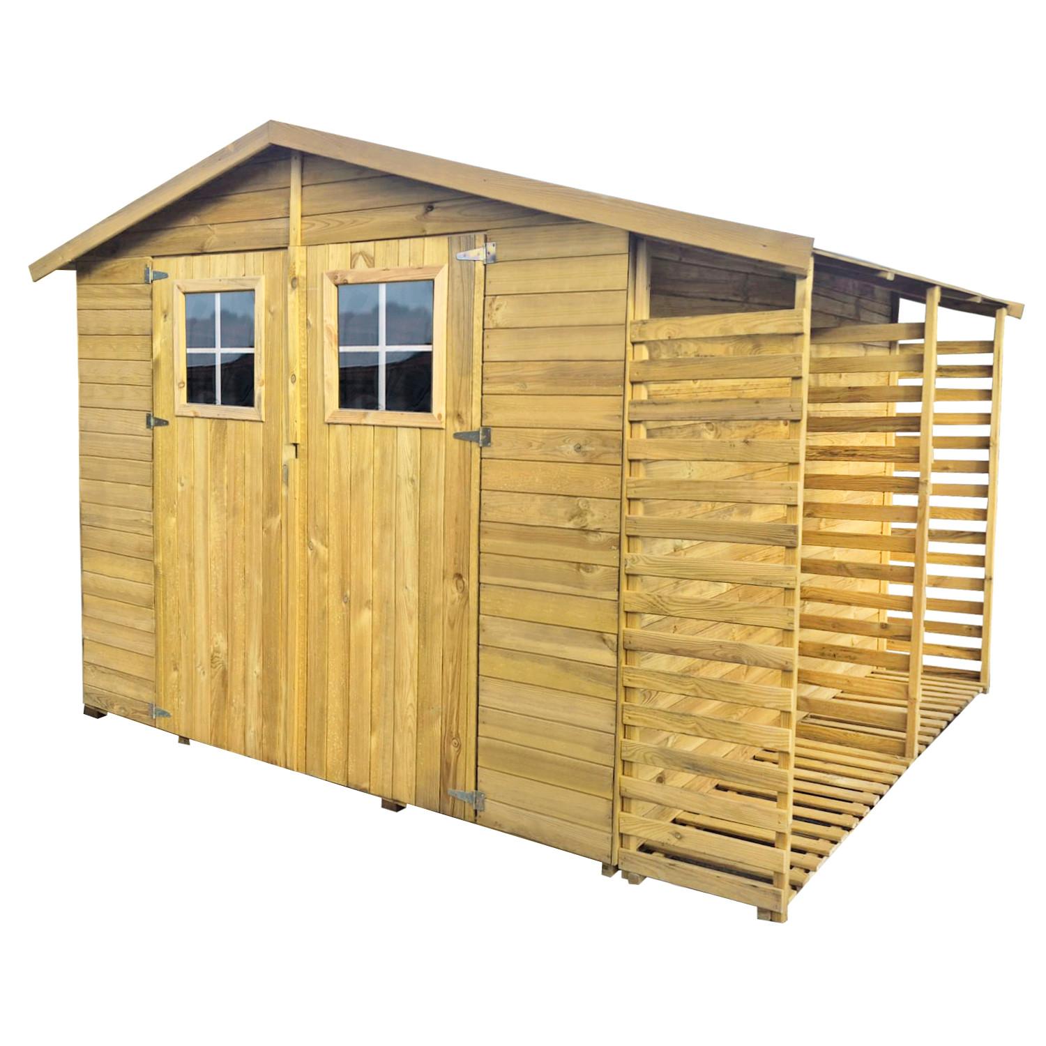 4iQ Holz-Gerätehaus BEN mit Doppeltür und Holzschuppen | 6,95 m² Gartenhaus mit Holzlager