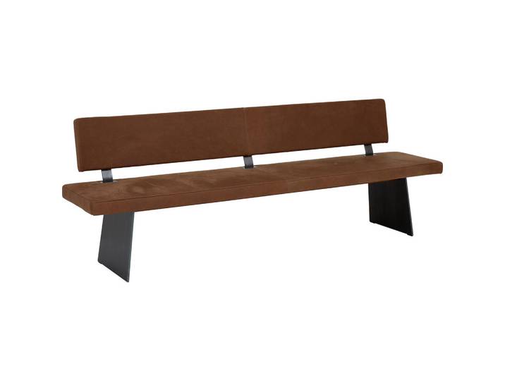 Anrei Sitzbank, Braun, Nussbaum, Metall, Echtleder, Nubukleder,Nubukleder, Astnuss, massiv, 240x85x56 cm, Made in Austria, Lederauswahl, Stoffauswahl, in verschiedenen Holzarten erhältlich, mit Rückenlehne, Esszimmer, Bänke, Sitzbänke