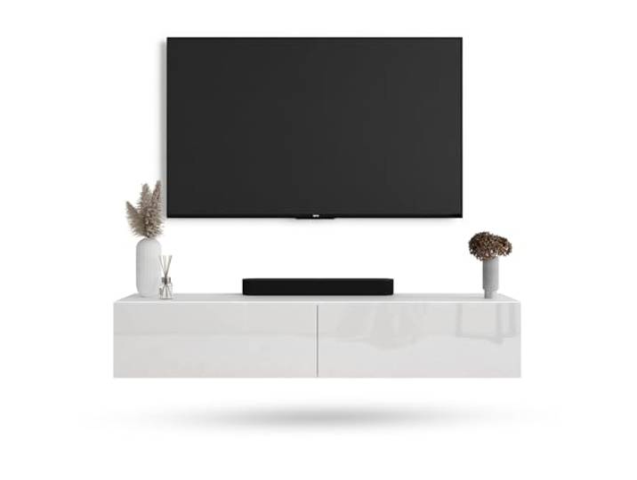 Planetmöbel West TV-Schrank, Fernsehtisch 160 cm lang, TV-Board für Fernseher bis 75 Zoll, TV Board viel Stauraum, lowboard hängend, Fernsehschrank 160 x 30 x 37,5 cm, weiß