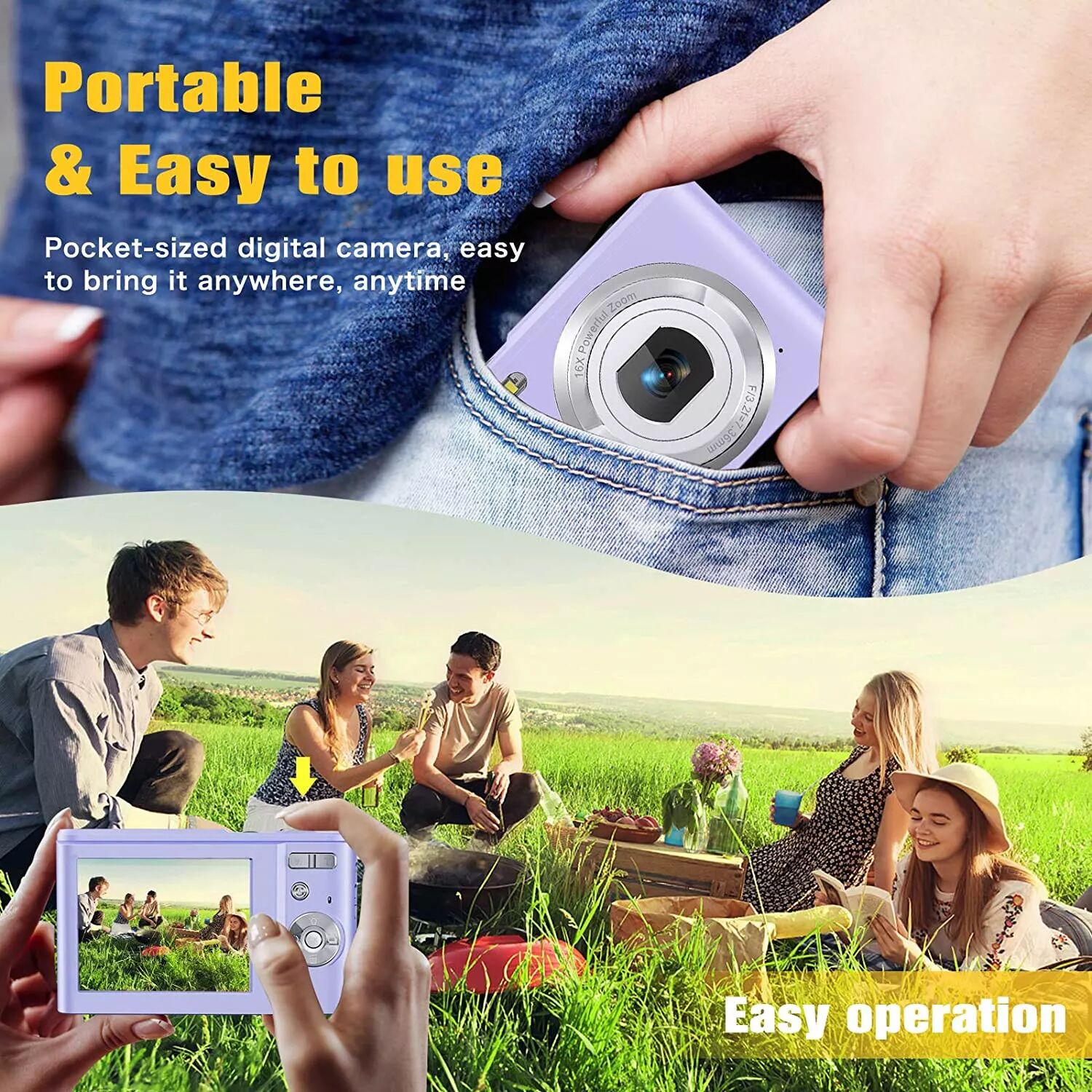 INF Digitalkamera 48MP mit 16x Digitalzoom, HD-Display, 2.4 Zoll IPS-Bildschirm