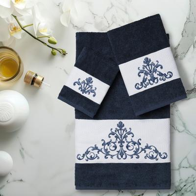 Authentic Hotel and Spa Turkish Cotton Scrollwork Embroidered 3 piece Towel Set