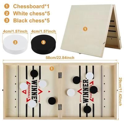 Inspire Curations Foldable Fast Sling Puck Board Game Wooden Table Hockey Catapult Chess Set big