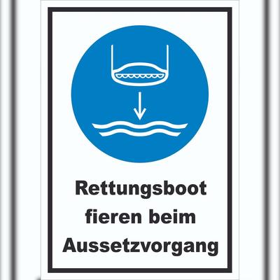 HB-Druck Rettungsboot fieren beim Aussetzvorgang Schild A4 (210x297mm)