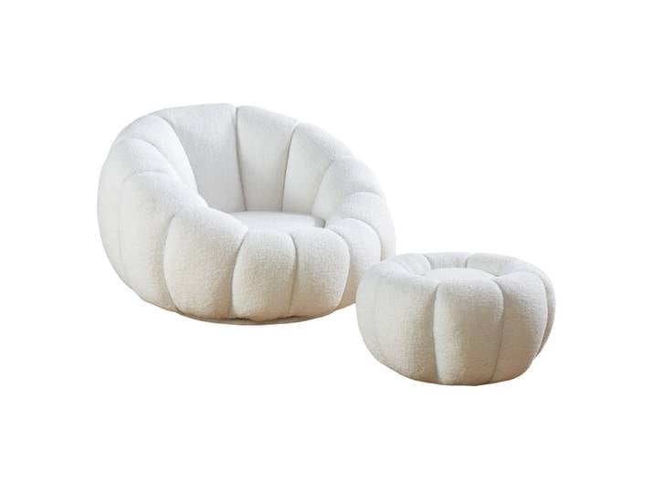 SalesFever Sessel und Hocker Set aus Teddyfell Weiß