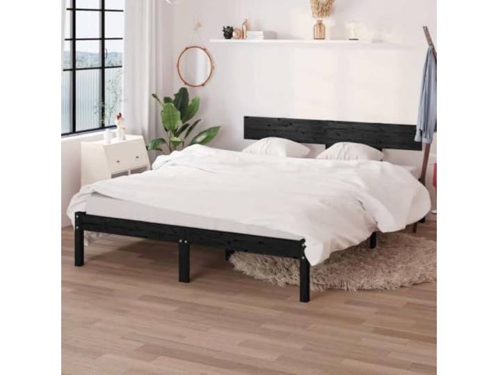 Massiv Kiefernholz Bett mit Lattenrahmen Klassisches Kopfteil Doppelbett Massivholzbett Schwarz Kiefer 140x200 cm mit Kopfteil Doppelbett Modernes Design