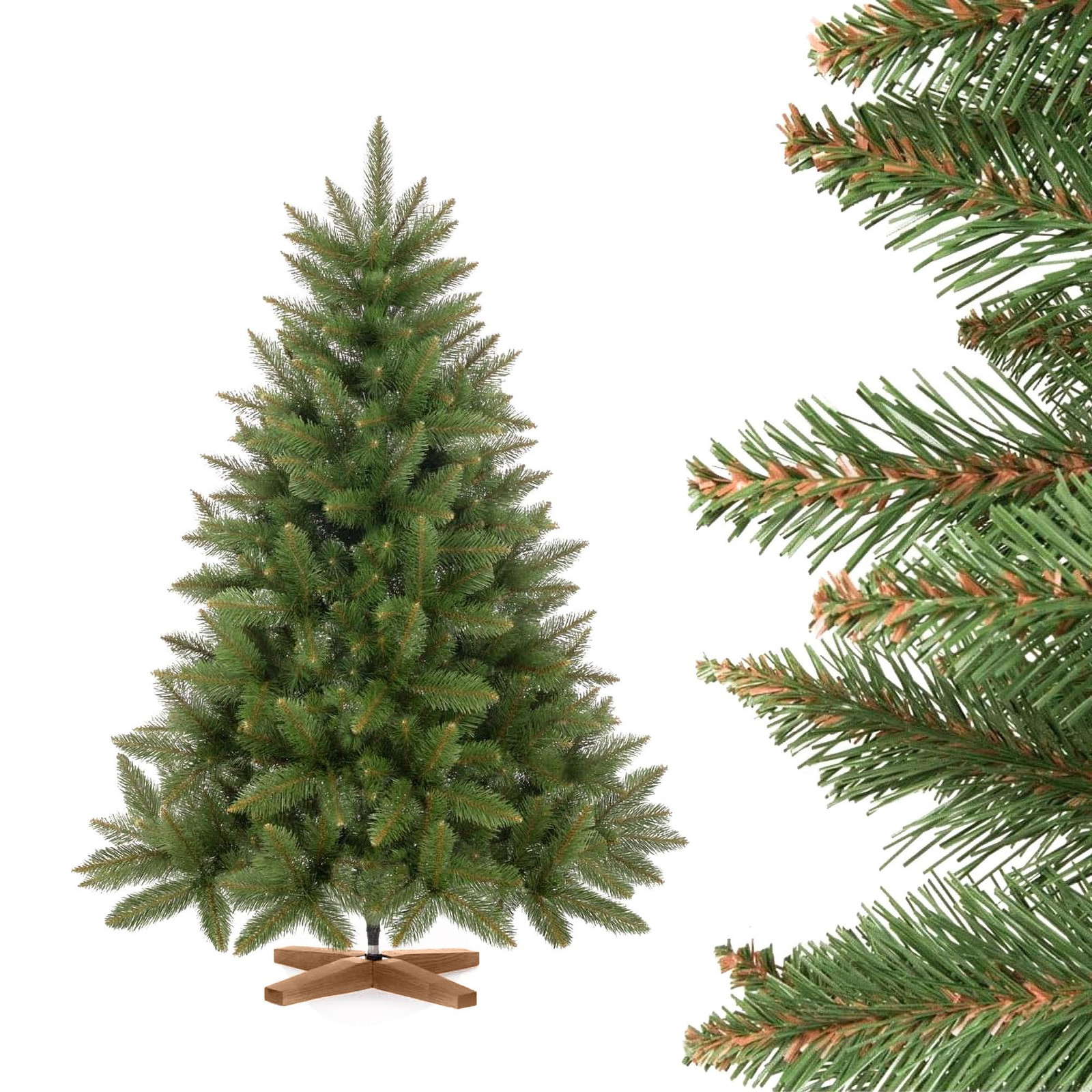 FairyTrees Kunstkerstboom Spar, Natuur, 150 cm met Houten Standaard