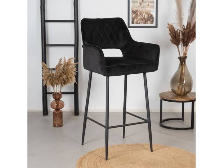 Mika Tabouret De Bar Industriel Noir Velours