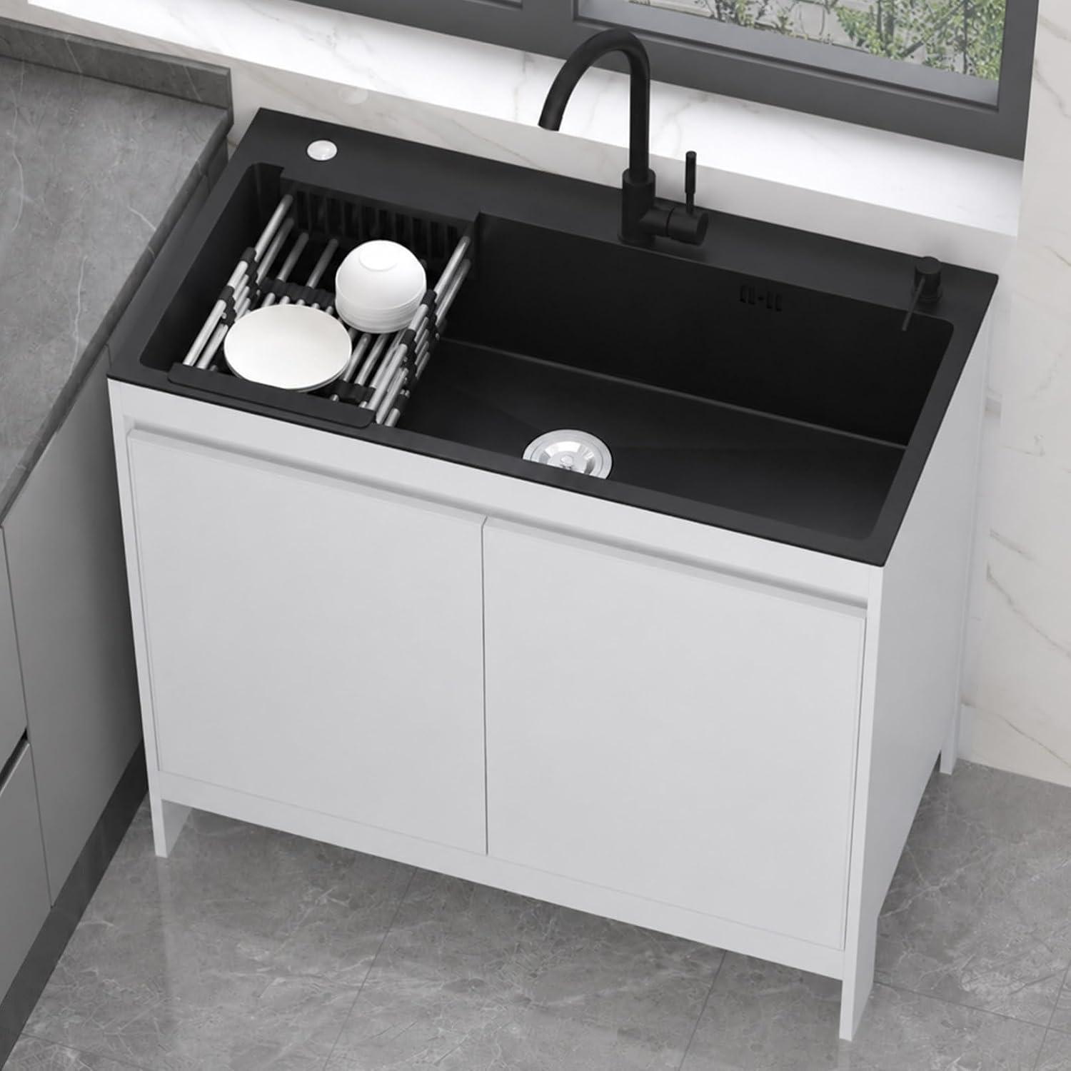 Outdoor Küchenspüle 68 cm mit Unterschrank & Wasserhahn - Platzsparende Freistehende Edelstahl Spüle für Terrasse, Camping, Waschküche & Garten