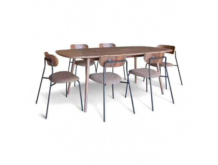 Ensemble table rectangulaire effet bois et 6 chaises marron