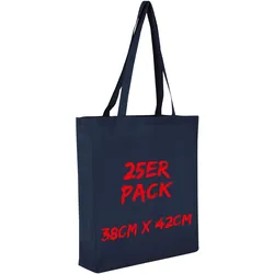 Texxilla Baumwolltasche Mehrpack mit zwei langen Henkeln, Boden- und Seitenfalte, Dunkelblau, dunkelblau