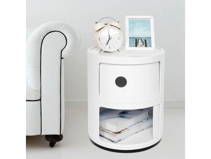 Table de chevet - HB055 - Moderne ronde multifonctionnelle - Blanc - Design contemporain