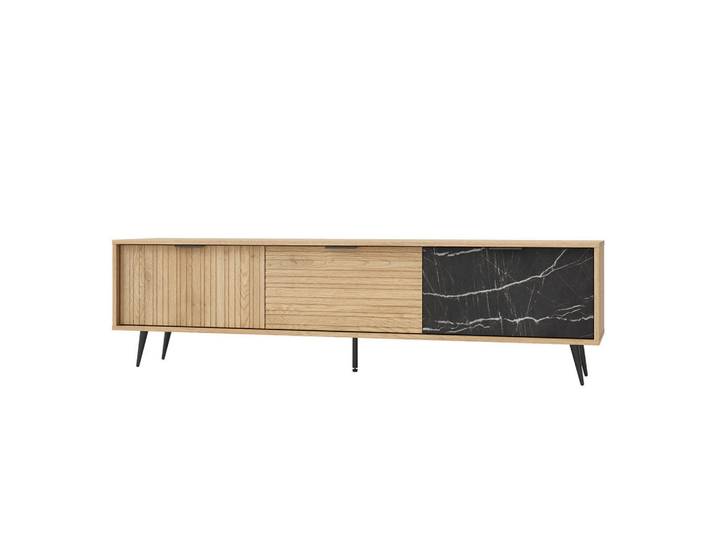 Petits-meubles Tv-Möbel Luka Holz und Schwarz, Braun, 180x49.2x40 cm, Wohnzimmer, TV Möbel, Lowboards, Lowboards stehend