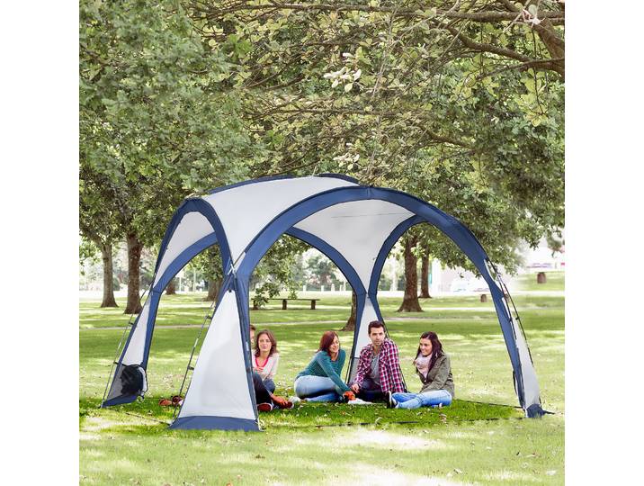 Outsunny Tente Dôme 6-8P 4 Portes Tissu Oxford Blanc/Bleu