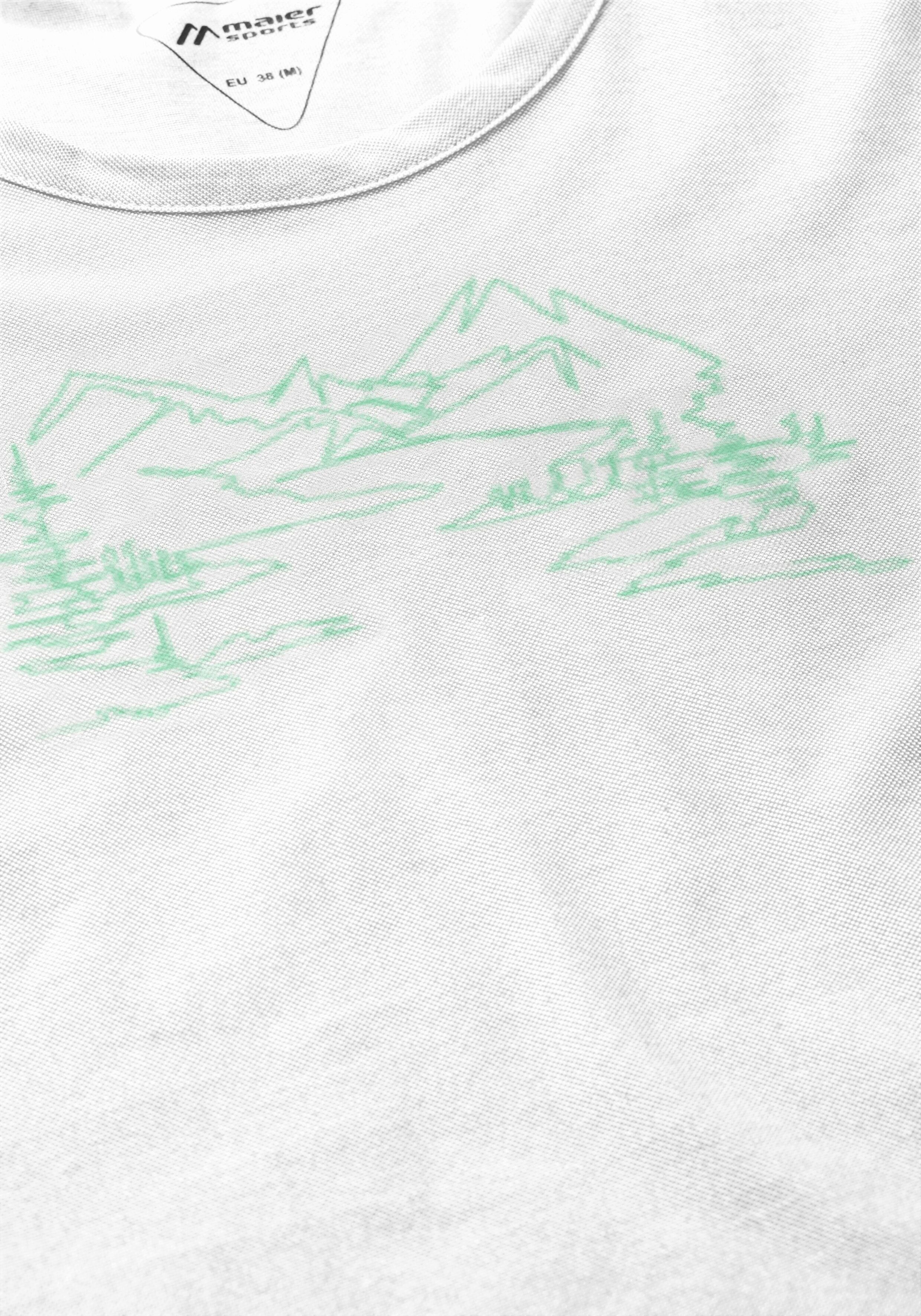 T-Shirt MAIER SPORTS "Thuja W", Damen, Gr. 42, weiss (weiß), 60% Baumwolle. 40% Polyester (recycelt), Rundhals, Shirts T-Shirt, Damen Funktionsshirt, Freizeitshirt mit Aufdruck, Regular Fit weiß 42