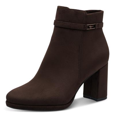 Ankleboots TAMARIS, Damen, Gr. 37, braun (mokka), Textil, Veloursleder, unifarben, Schuhe Ankleboots, Stieflette, Businessboots mit edlen Verzierungen