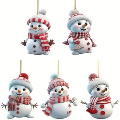 Uplift Treasures 5 Piece Acrylic Snowman Christmas Hanging Ornaments 5 Piece Acrylic Snowman Christmas Hanging Ornaments
