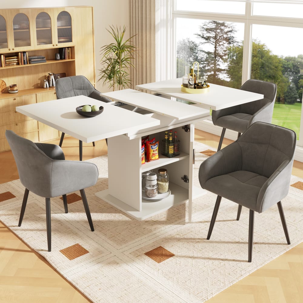 Urban Meuble Table de salle à manger extensible blanche avec rangement Blanc 140x76x80cm