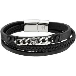 Lederarmband BRUNO BANANI "Schmuck", schwarz (edelstahlfarben, schwarz), Armbänder, Damen, 21cm, Edelstahl Leder, Edelstahl, Leder, Lederarmband