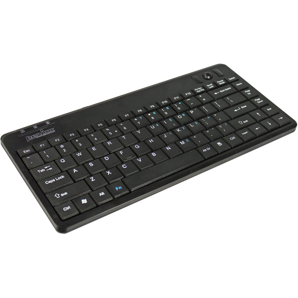 Perixx PERIBOARD-505H PLUS Mini USB-toetsenbord met trackball en hub, zwart