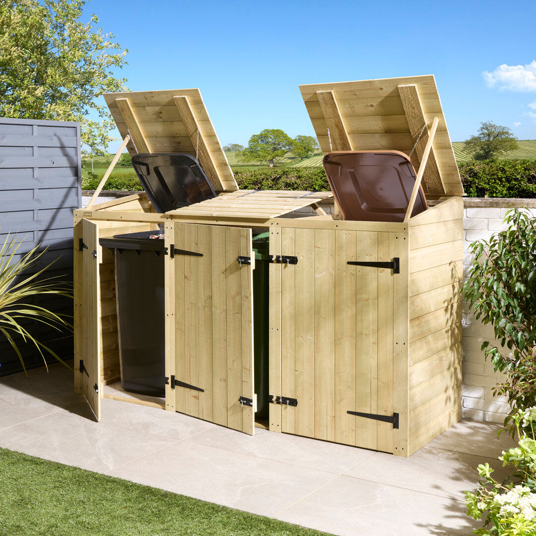 Rowlinson Wooden Triple Bin Store 129cm H X 220cm W X 80cm D