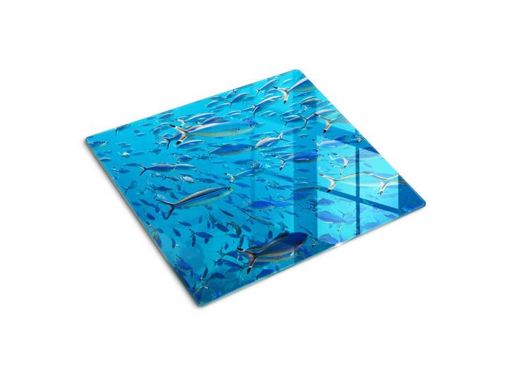 Tulup Glasplatte 60x52 cm Korallenfische, Blau, Glas, 60x52 cm, Küchenzubehör, Schneidebretter