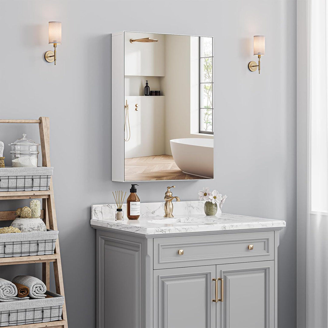Belfry Bathroom Wall Mounted Adjustable Shelves Silver 12D x 50W x 70Hcm