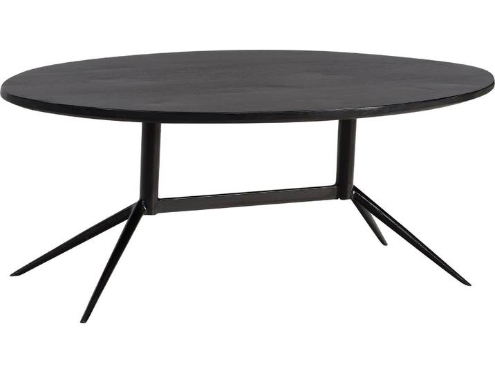 WOHNLING Table basse 90x50x35 cm Manguière massive Métal Noir Table basse ovale Table de salon avec veinage naturel du bois Table basse Salon