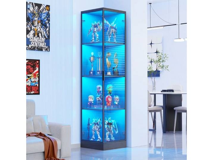 Vitrine d'angle - BROTTAR - BROTTAR - Éclairage LED 3 couleurs - Capteur de présence - 4 étagères