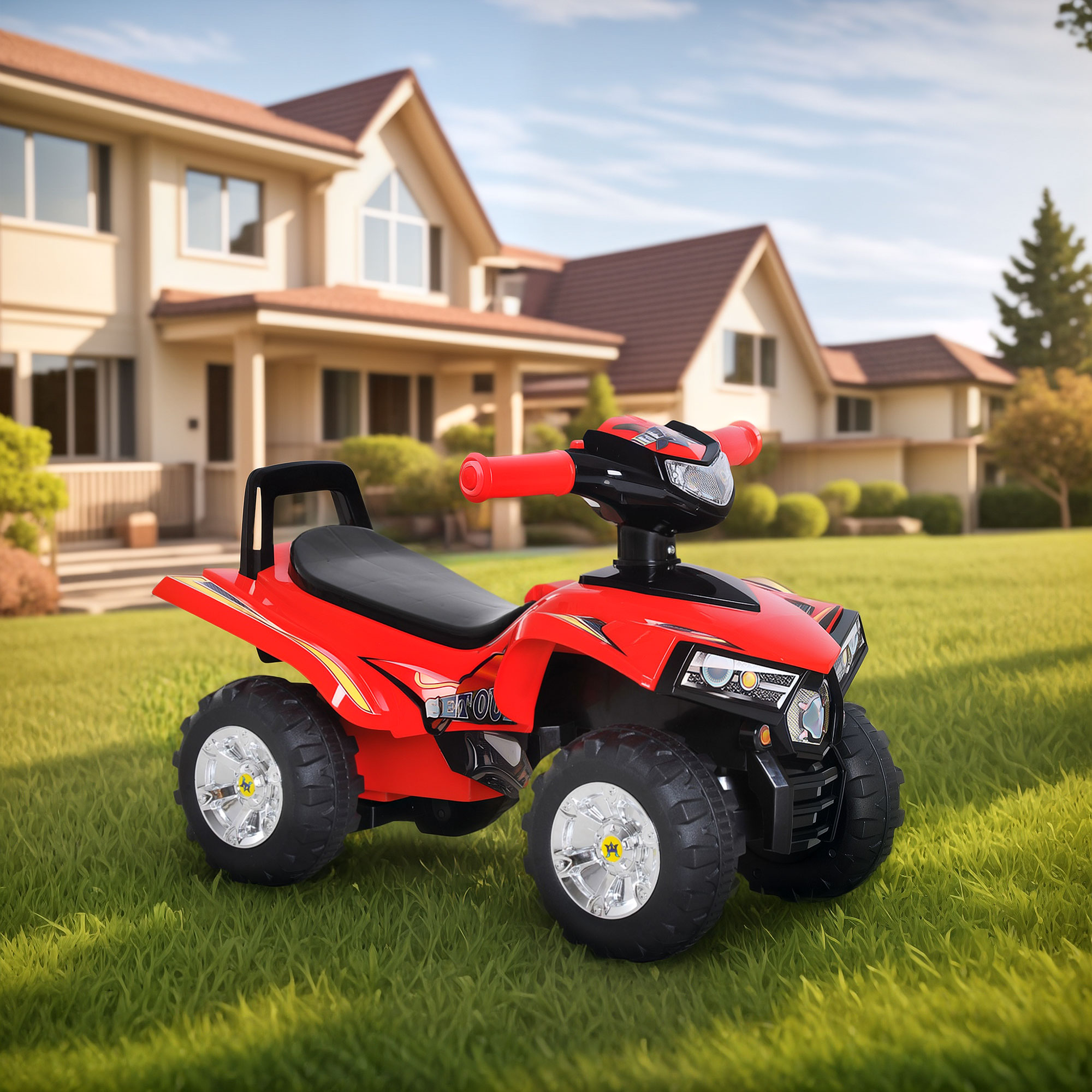 Homcom Quad per Bambini 12-36mesi con Musica,Suoni e Luci Ruote robuste, Mini Guad Giocattolo Quad Rosso Aosom