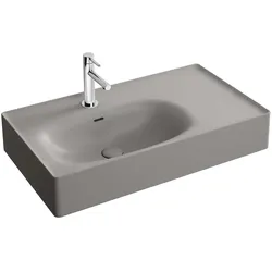 VitrA Equal Aufsatzwaschtisch 80 cm asymmetrisch Steingrau Matt mit Hahnlochbank und Überlaufschlitz