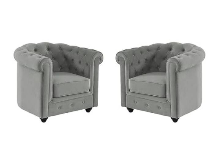 Venta-unica - 2er-Set Chesterfield Samt Sessel - Silbergrau