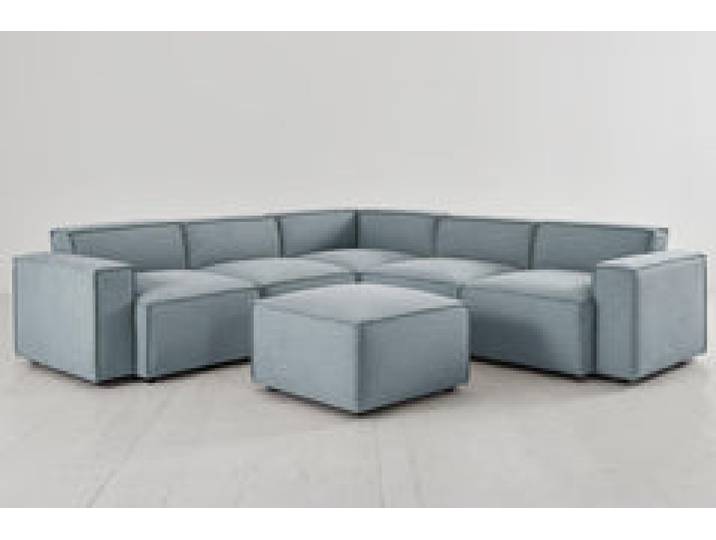 Ecksofa Model 03 mit Polsterhocker, Meerglasblau
