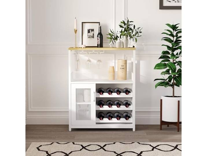 GarveeLife Weinschrank Industrial Küchenschrank Barschrank Mit Verstellbarem Weinregal Und Glashalter Weinregal Mit Abnehmbarem Weinschrank Sideboard Buffetschrank Freistehend, 69x35x92Cm
