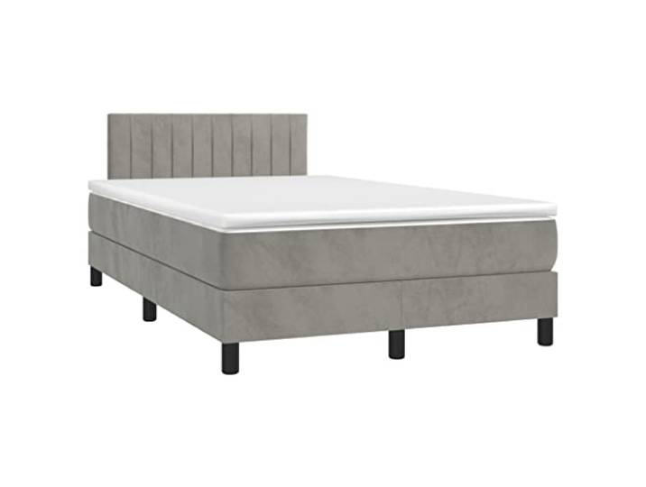 PUGYNBK Boxspringbett aus Samt, Hellgrau, 120 x 190 cm Verstellbares Kopfteil, Taschenfederkernmatratze, mittlere Unterstützung, inkl. Lattenrost