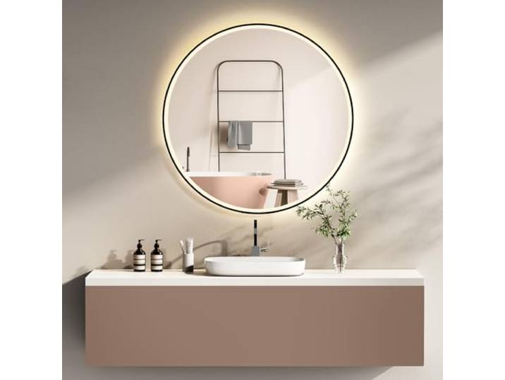HOKO LED-Badspiegel rund 60 cm, schwarzer Rahmen & Touch-Schalter, Helsinki Wandspiegel mit Memory-Funktion und stufenlosem Farbwechsel 2700–6500 K für Bad, Gäste-WC, Schminktisch und Ankleide