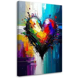 LEINWANDBILD Graffiti Buntes Herz Abstrakt 70x100cm