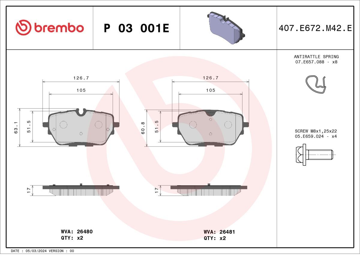 Bremsbelagsatz BREMBO P 03 001E