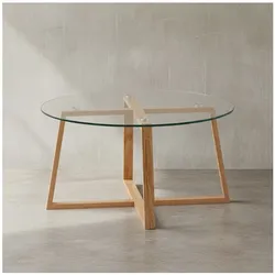 KADIMA DESIGN Couchtisch Eiche, Modern, Transparente Glasplatte, Überkreuztes Gestell