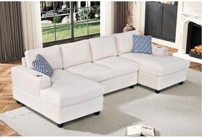 Modern Corduroy Modular Sectional Sofa with Dual Chaises by GDFStudio