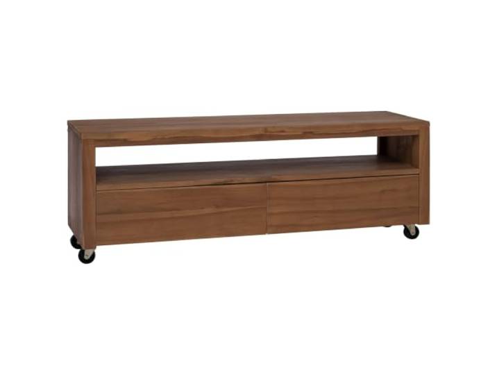 VIHHQGC TV-Schrank 110 x 30 x 40 cm Natur Massivholz Teak mit Rollen Massives Teakholz, natürliche Optik, rustikaler Stil, 4 Rollen, Schubladen, viel Stauraum, pflegeleichte Oberfläche