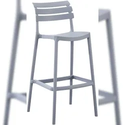 DELUKE Barhocker NILS mit Lehne 49x50x99cm, Kunststoff, Grau Hoher Stuhl Barstuhl Gartenstuhl Outdoor