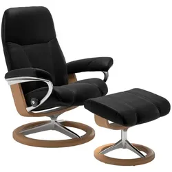 Stressless Sessel mit Hocker Consul Signature Leder Schwarz Batick Black M (Medium)