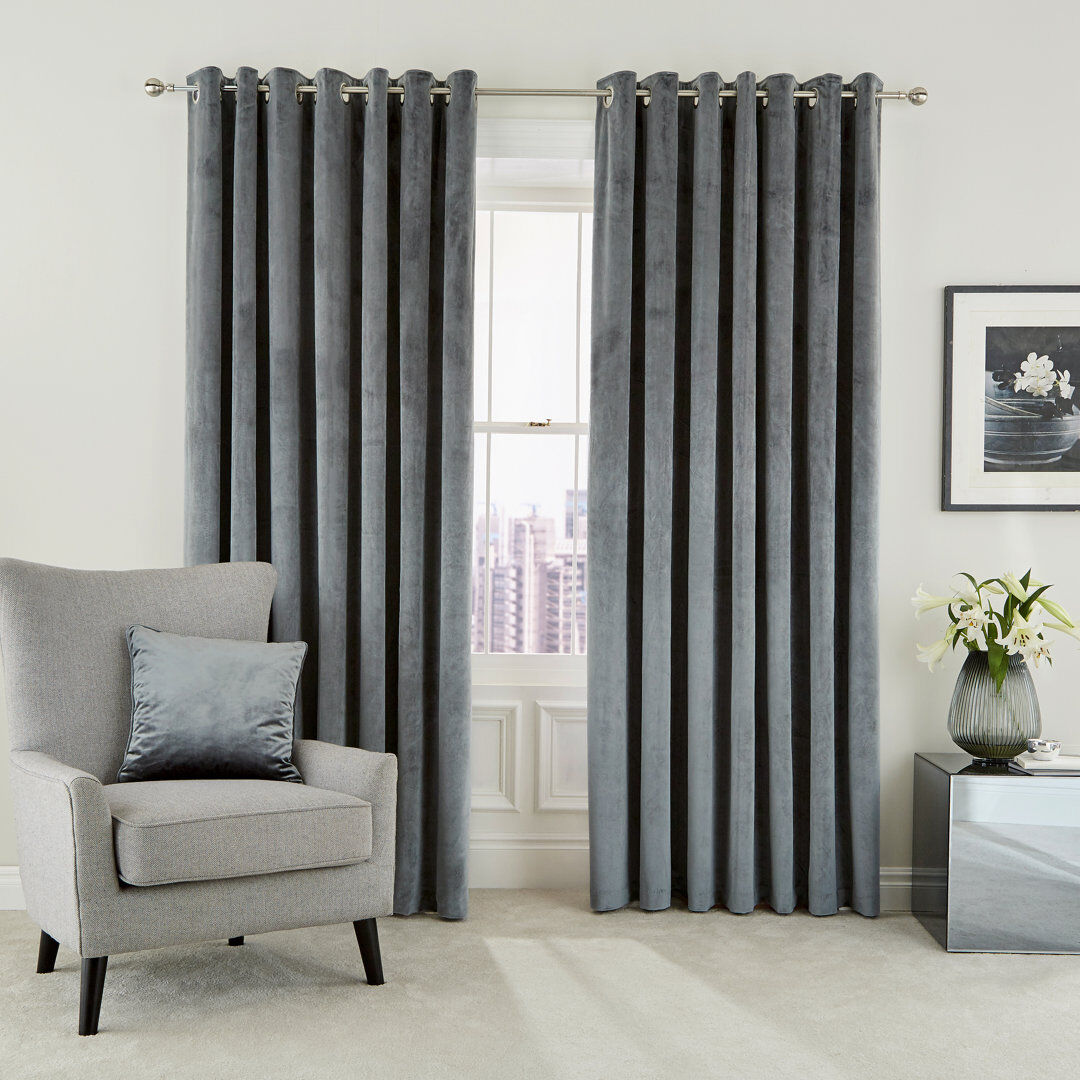 Helena Springfield Escala Eyelet Room Darkening Curtains Steel Width 228 x Drop 228 cm