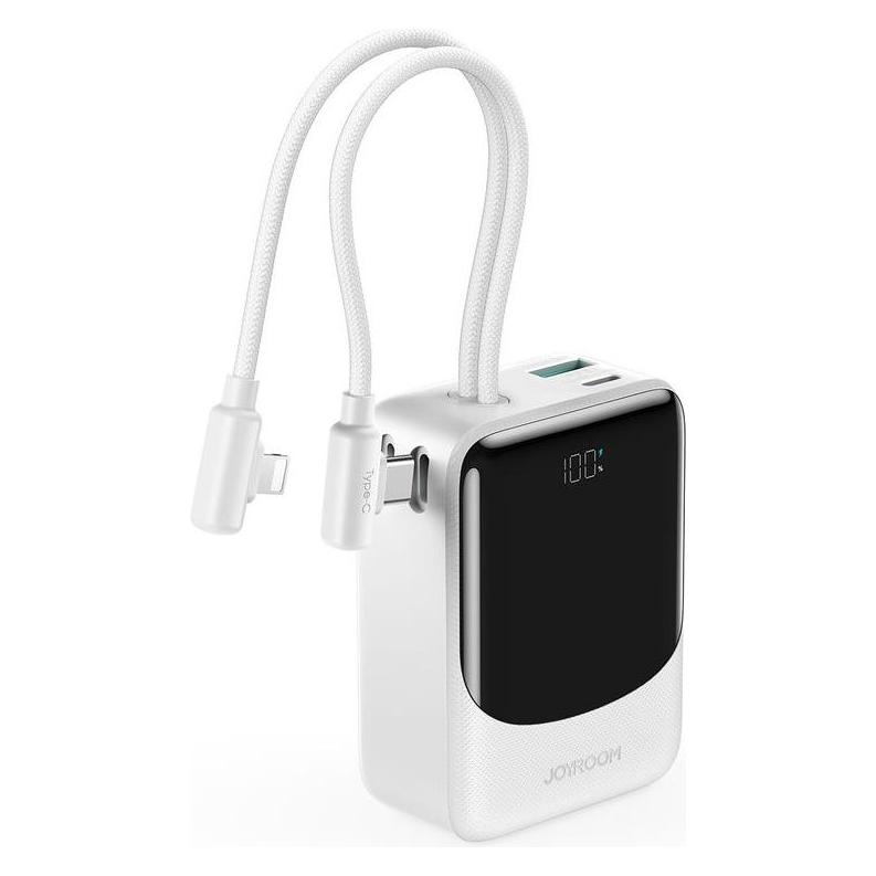 Joyroom Joyroom JR-PC1 22.5W mini power bank 10000mAh with USB-C/Lightning cables - white (10000 mAh, 22.50 W) (JR-PC1-W)