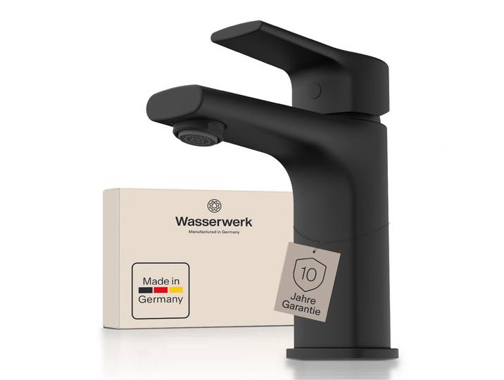 Waschtischarmatur WASSERWERK WT 13 , schwarz (schwarz matt), B:5,5cm H:16cm T:15,5cm, Messing, Armaturen, Waschtischarmatur, inkl. Popup, wassersparend
