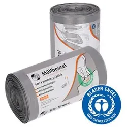 Deiss Müllbeutel 60 L mit Tragegriff Grau FirstPlus PCR 600x720+200 mm 50 Stück/...