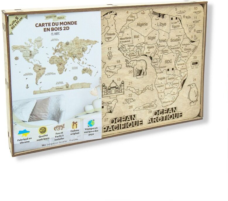 Creatif Puzzle Carte du monde en bois 2D - 80 x 55 cm - taille S claire - Creatif Wood
