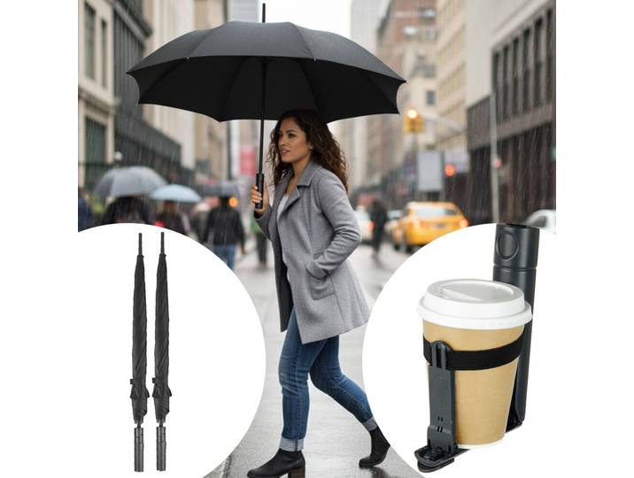2er-Set Cupbrella Automatik Regenschirm mit Becherhalter
