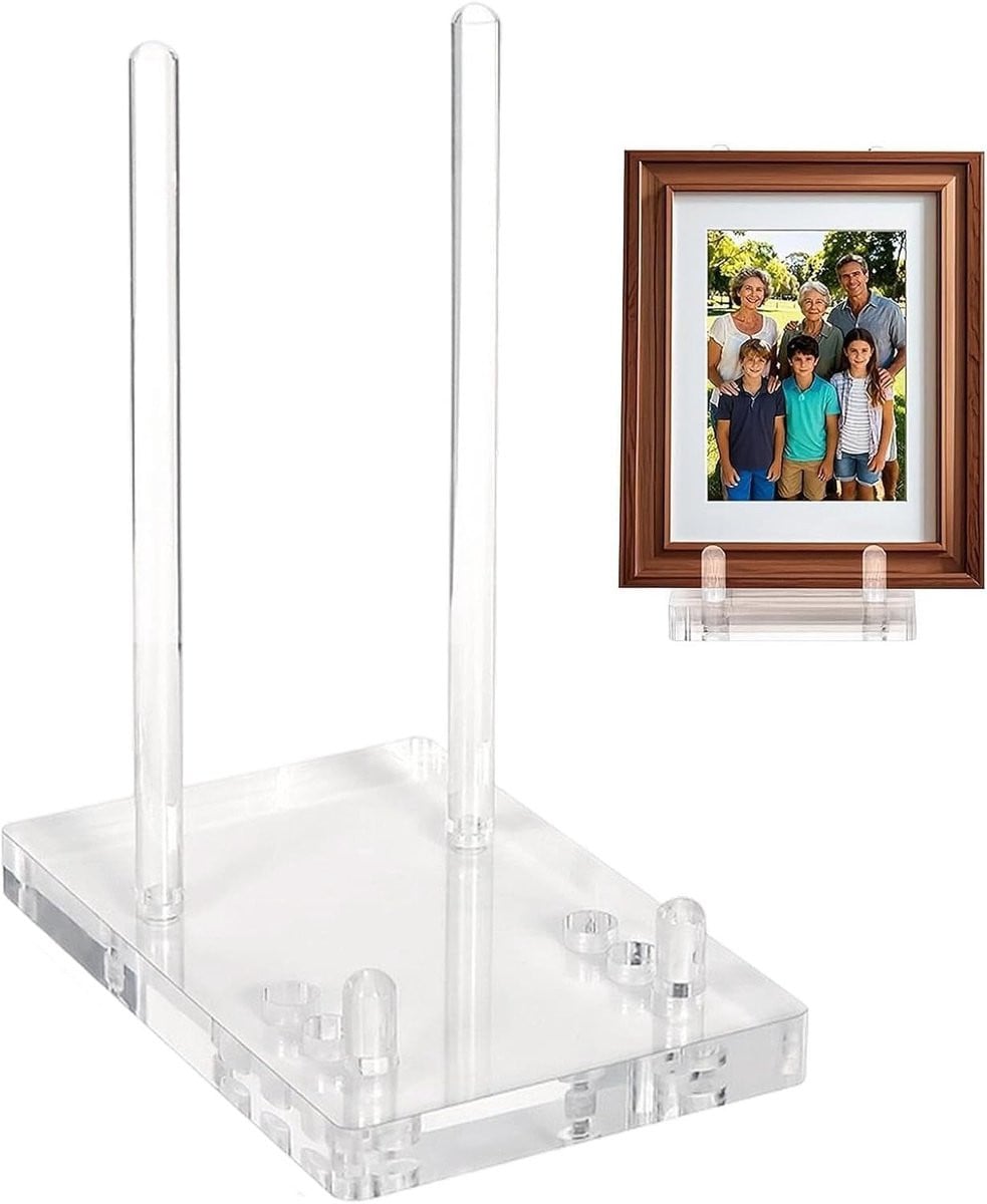 Transparante acryl bordenstandaard en displayhouder voor fotolijsten, verstelbare breedte, 10 x 15 x 19,5 cm