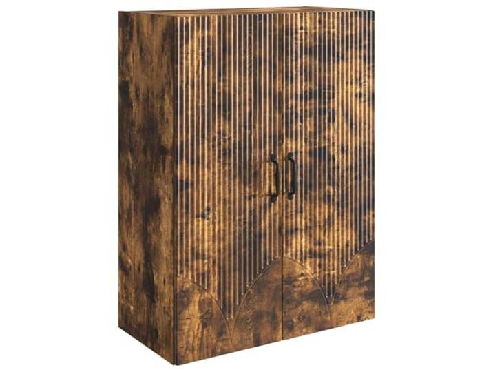 HKLGBVCR Wandschrank, 66 x 34,5 x 90 cm, Holz, rauchfarbene Eiche Minimalistisches Design, geräumige Einlegeböden, 90°-Türen, schwarze Metallgriffe, Wandbefestigung, kein Platzbedarf am Boden